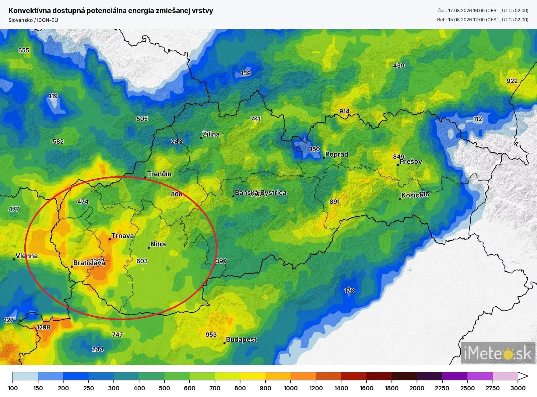 Mapa najsilnejších búrok.