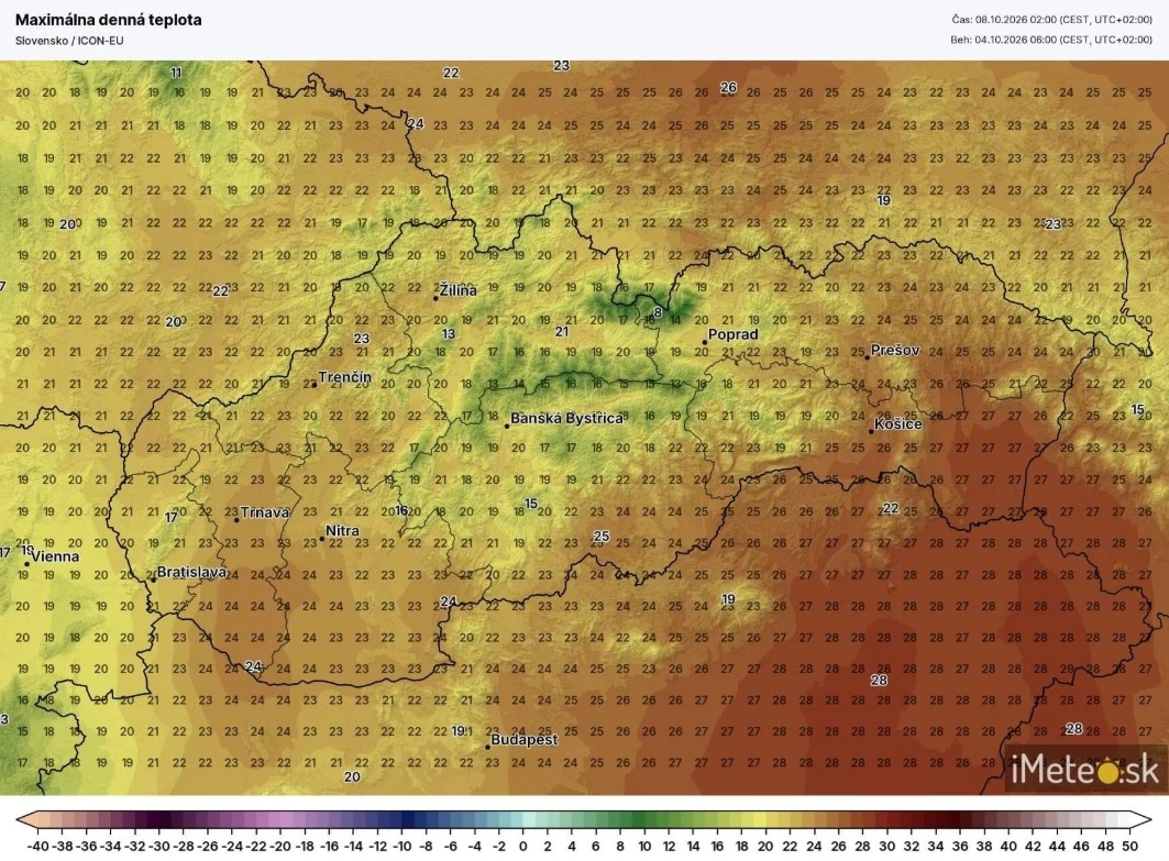 Očakávaná maximálna teplota počas štvrtka 8. októbra.